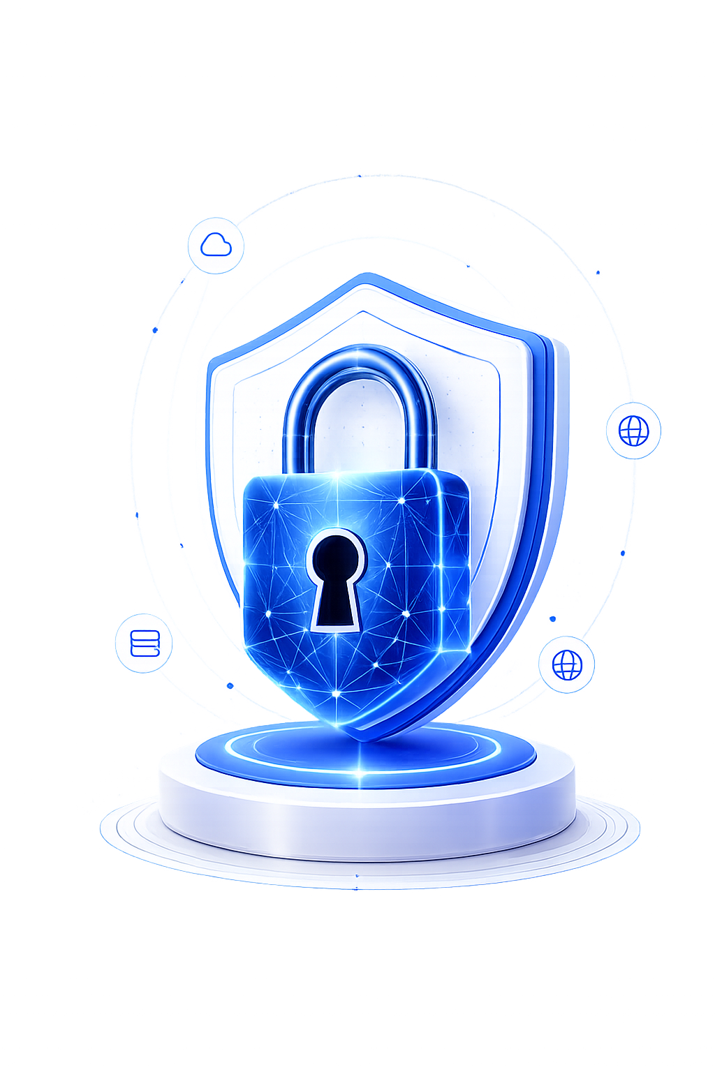 Blue cyber security lock with shield